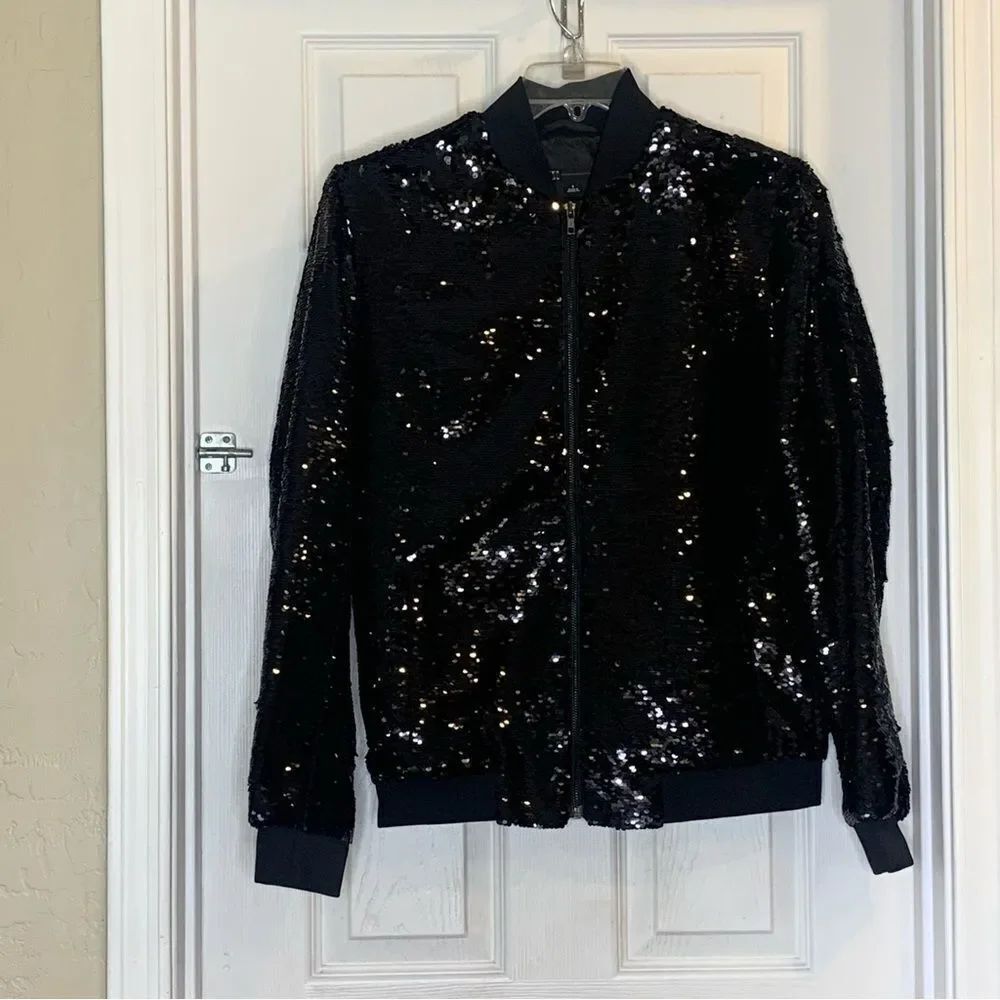 INC International Concepts Black Sequin Jacket Size Small Oversized